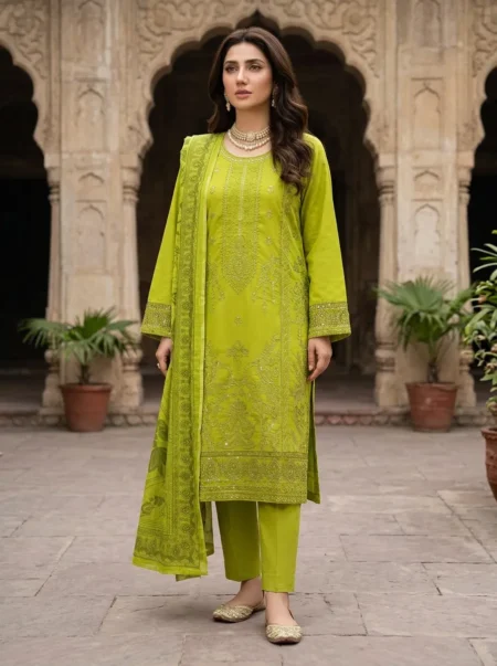 Mehak Lime Green Embroidered 3PC Suit