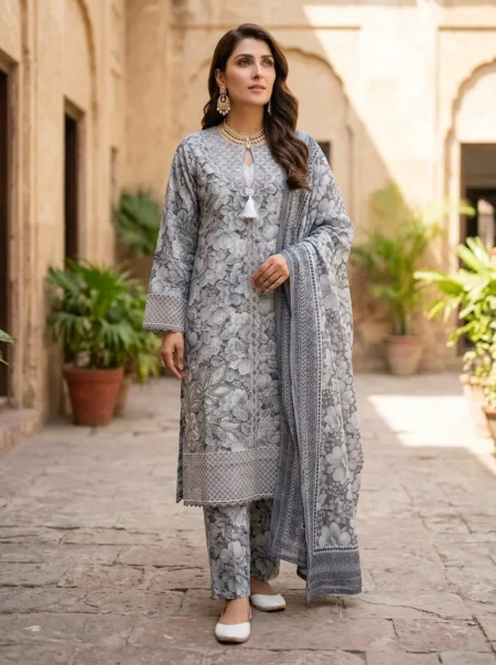 Maira Grey Floral 3PC Suit