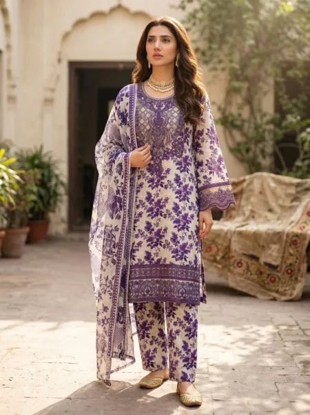 Iris Ivory Purple Floral 3PC Suit