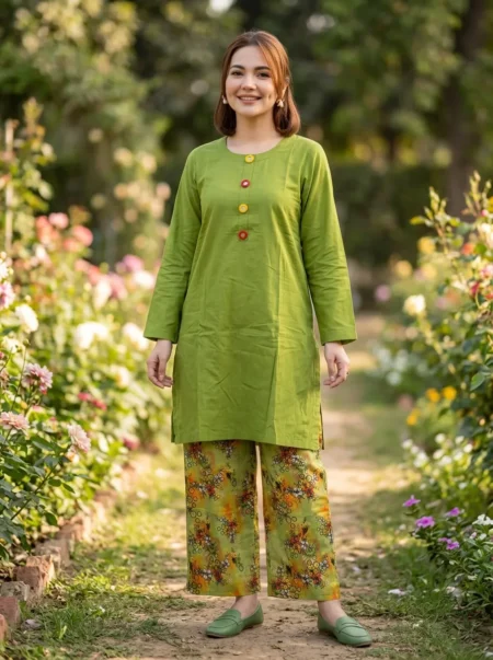 Lime Green Floral Trouser 2PC Suit