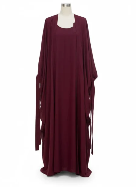 Wine Burgundy Layered 2-Piece Abaya