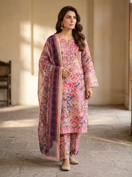 Rang Pink Printed 3PC Suit