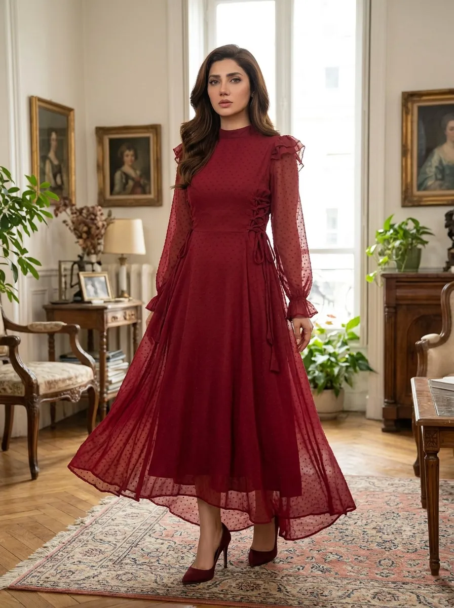 Mehr Maroon Lace Maxi