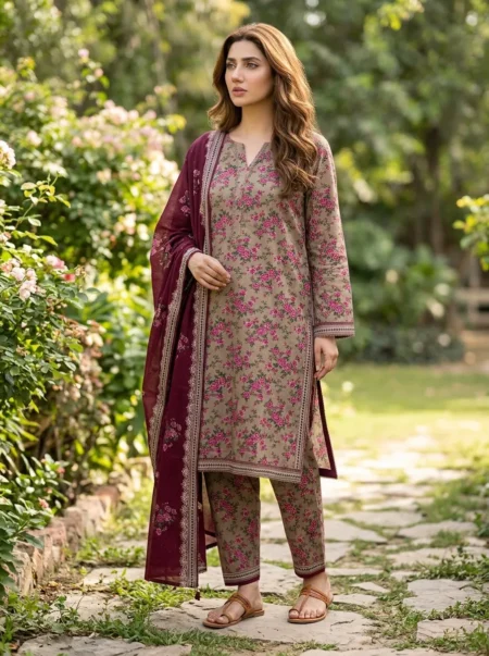Abeer Taupe Floral 3PC Suit