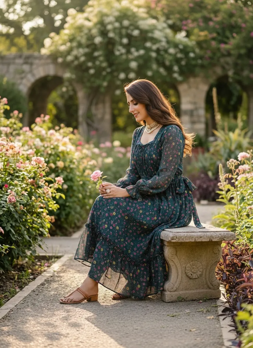 Teal Floral Tiered chifffon Maxi Dress - Image 2