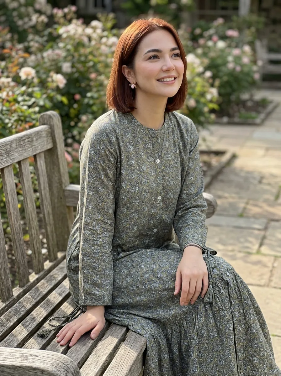 Olive Grey Paisley Tiered Maxi - Image 2