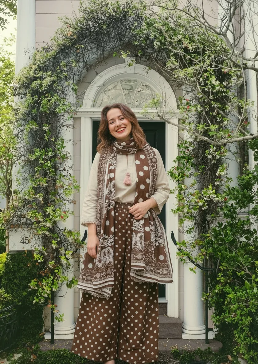 Cream Brown Polka Dot 3PC Suit