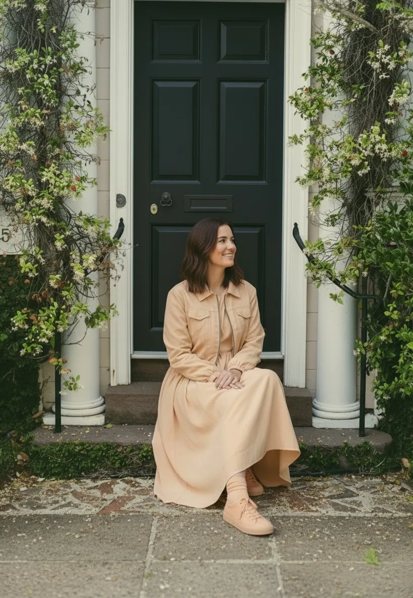 Peach Beige Jacket Style Maxi - Image 2