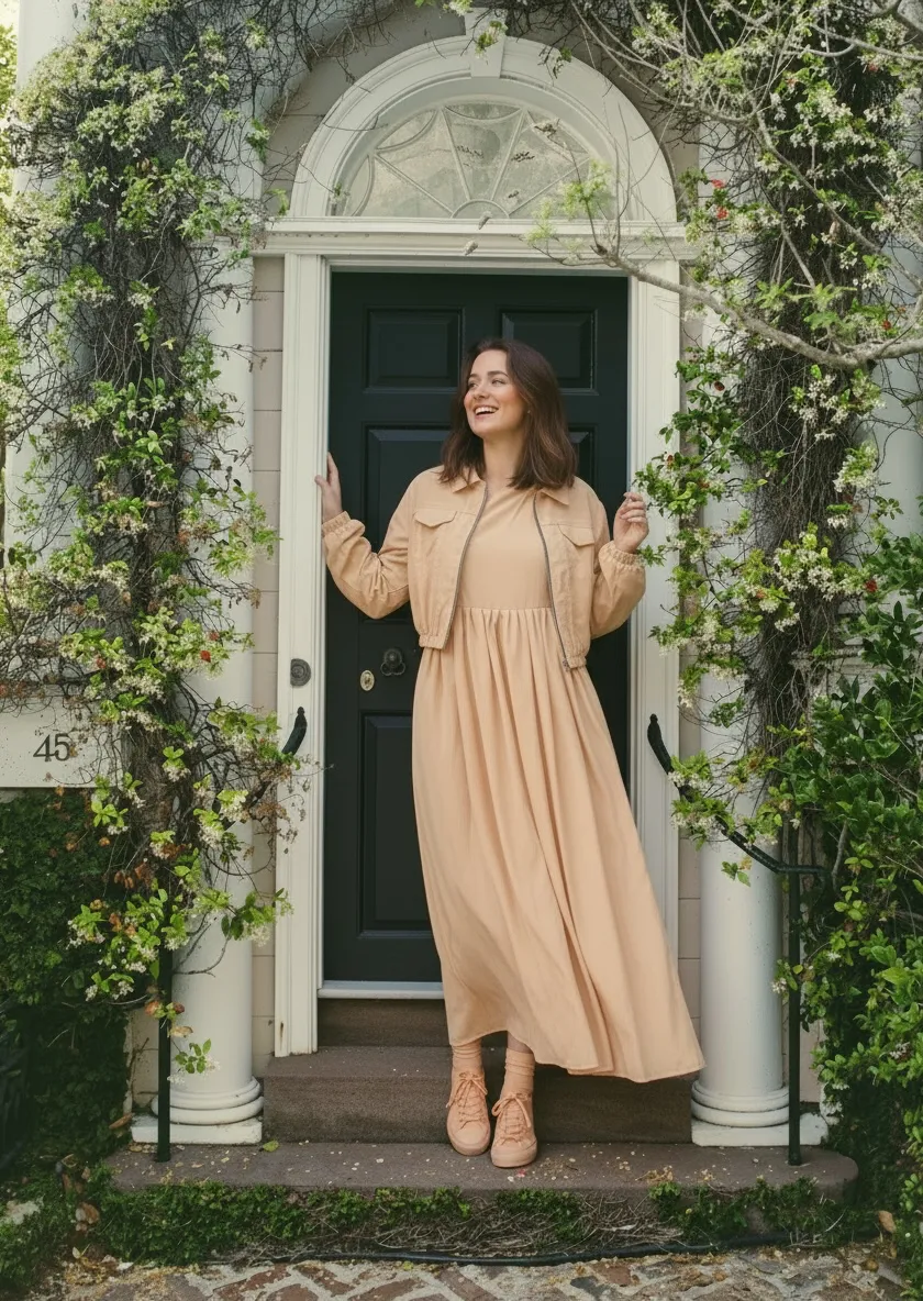 Peach Beige Jacket Style Maxi