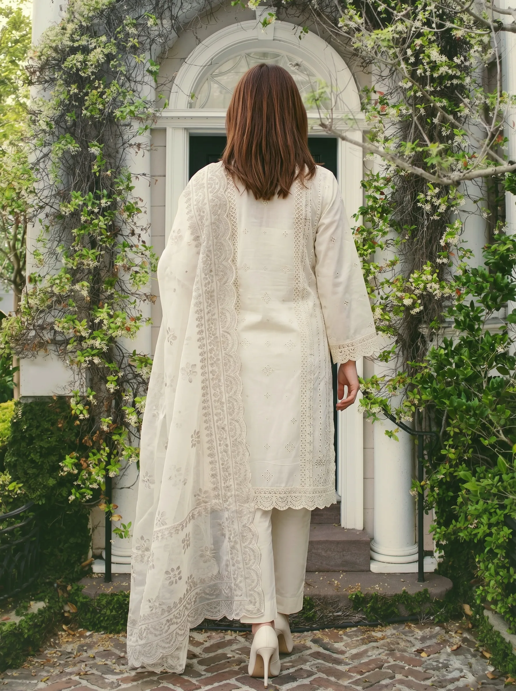 Ivory Embroidered 3 Piece Suit with Dupatta - Image 3