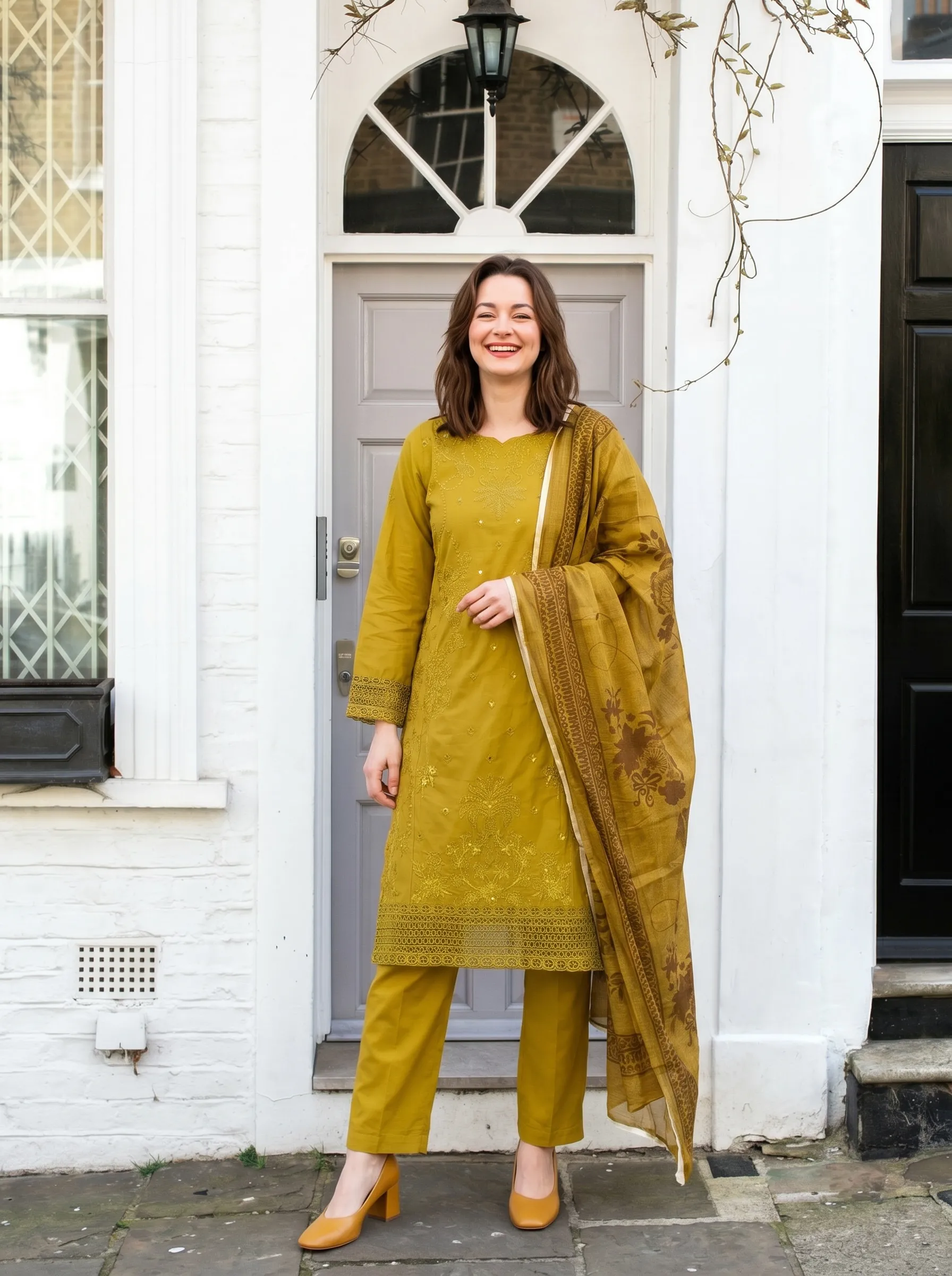 Antique Mustard Embroidered 3PC Suit