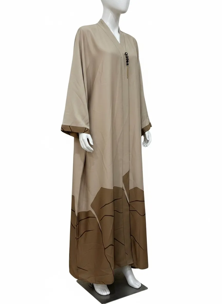 Beige Mocha Colour-Block Nida Abaya